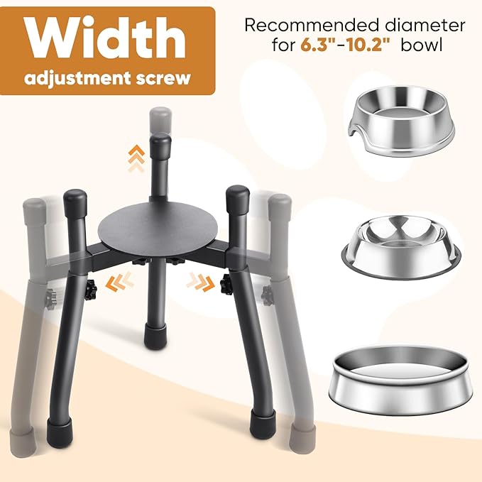 Elevated Dog Bowls, Adjustable Metal Raised Dog Bowl Stand For Medium & Large Dogs, Raised Dog Bowl,Dog Bowl Stand,Dog Food Bowl Stand,Adjustable Wide 6.3"-10.2",3 Height Adjustment(Bowl Not Included) (W 6.3"-10.2", H 8.8'',10.8",12.5", 1 PACK)