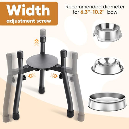 Elevated Dog Bowls [ 2 Pack ], Adjustable Metal Raised Raised Dog Bowl Stand for Medium & Large Dogs, Adjustable Wide 6.3"-10.2",3 Height Adjustment(Bowl Not Included)