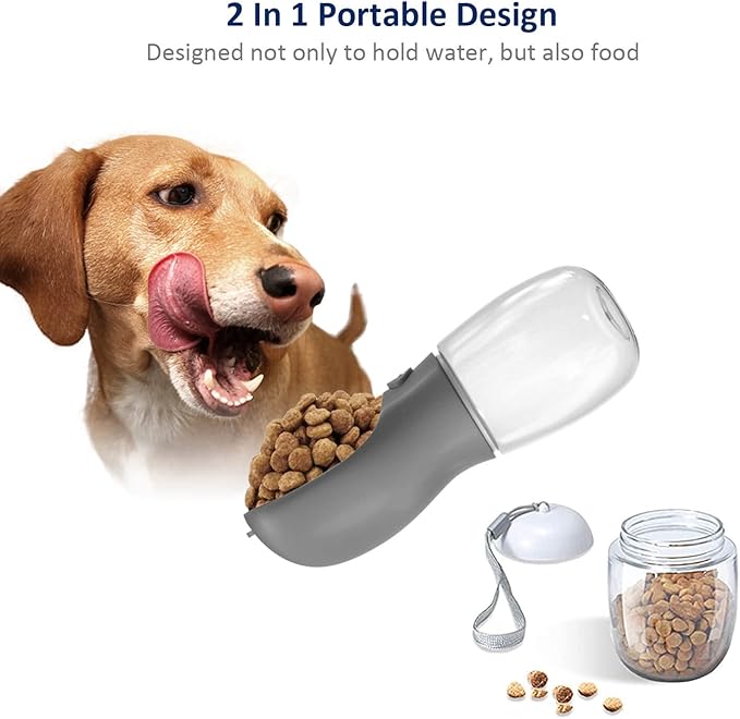 WePet Portable Dog Water Bottle with Food Container, 12 OZ + 6 OZ, Leak Proof Puppy Water Dispenser with Drinking Feeder for Pets Outdoor Walking, Hiking, Travel, Food Grade Plastic