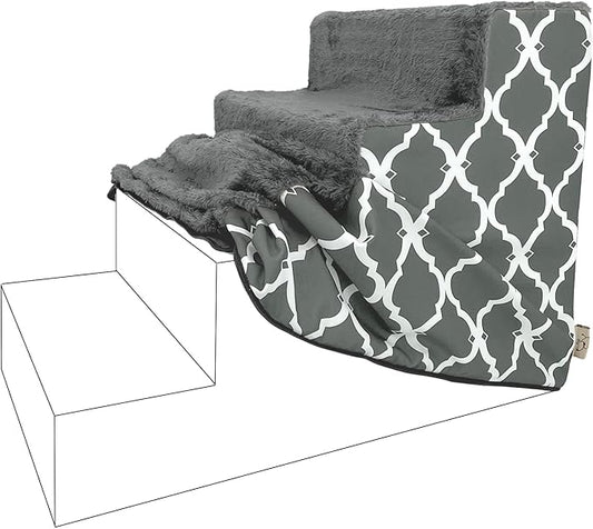 Best Pet Supplies Foam Pet Steps Cover for Small Dogs and Cats, Portable Ramp Stairs for Couch, Sofa, and High Bed Climbing (Cover Only) - Gray Lattice, 4-Step (H: 18") (Cover Only)