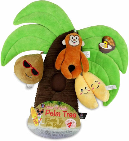 Bow Wow - Dog Toy Hide & Seek Plush Palm Tree | Interactive Toy with 3 Squeaky Mini Toys | Soft Stuffed Puppy Toy for Small & Medium Dogs | Mental Stimulation & Boredom Relief | 10 Inches