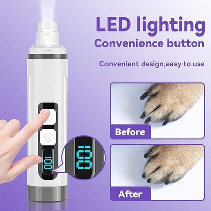 Dog Nail Grinder Quiet- Ultra-Quiet Dog & Cat Nail Grinder with LED Light & Battery Display & Upgrade Grinding Head - Painless Nail Trimmer for Small to Large Pets, Thick Nails, and Sensitive Paws