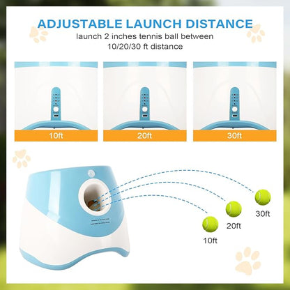FAHKNS Automatic Dog Ball Launcher for Small Dogs,10-30FT Adjustable Throwing Distance,Rechargeable Indoor&Outdoor Interactive Dog Toy Ball Thrower with 15 Mini Tennis Balls,Blue