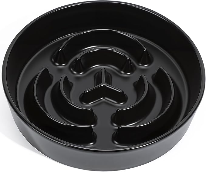 Ceramic Slow Feeder Dog Bowls,2.0 Cups Slow Feeder for Medium Large Breed,Puzzle Dog Food Bowl to Slow Down Eating, Anti-Gulping, Stop Bloat,Preventing Choking,8in,Black