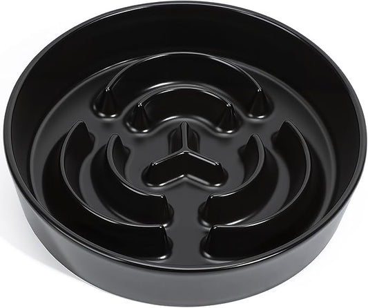 Ceramic Slow Feeder Dog Bowls,2.0 Cups Slow Feeder for Medium Large Breed,Puzzle Dog Food Bowl to Slow Down Eating, Anti-Gulping, Stop Bloat,Preventing Choking,8in,Black