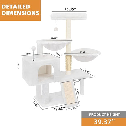 ROYPET Cat Tree with Cat Condo and Two Hammocks, Cat Tower with Scratching Posts and Scratching Pads, Beige