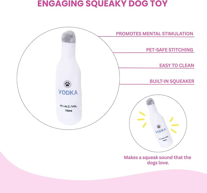 Glow Pups Plush Dog Toy with Squeaker, Fun Engaging Dog Toys Dogs, Plush Interactive Vodka Dog Toy, Durable & Machine Washable - 26 cm, Multicolor