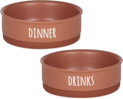 Bone Dry Ceramic Pet Bowls for Dogs & Cats Dishwasher & Microwave Safe, Non-Slip Bottom for Secure Feeding with Less Mess, Medium Set, 6x2, Terra Cotta, 2 Count