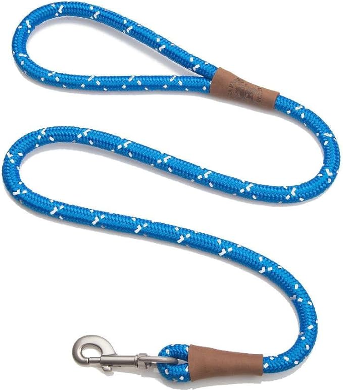 Mendota Pet Snap Leash - British-Style Braided Dog Lead, Made in The USA - Night Viz Blue, 1/2 in x 4 ft - for Large Breeds