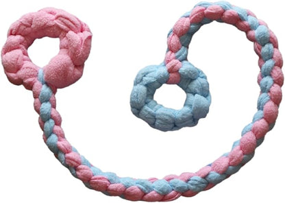 Baba&Nana Braided Fleece Dog Tug Toy, Assorted Colors Dog Rope Toy with Ball, Interactive Tug of War Dog Toy for Large & Medium & Agility Dogs (Pink/Blue-Donut Style)