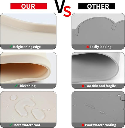 Ptlom Silicone Pet Placemat for Dogs and Cats, Non-Slip Waterproof Dog Feeding Bowl Mats for Food and Water, Small Medium Large Pet Puppy Tray Mat Prevent Residues from Spilling onto The Floor, Beige