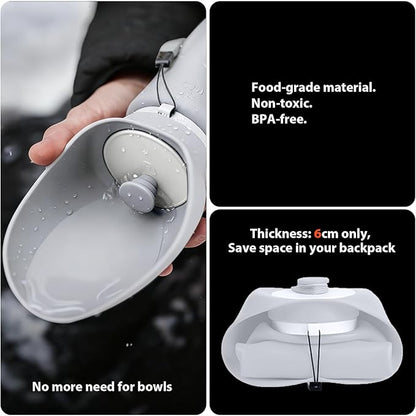 Jalopink Portable Dog Water Bottle, 2-in-1 Leak Proof & Collapsible Silicone Pet Dispenser with Built-in Bowl, Food Grade Travel Cup for Walking, Hiking (19oz/550ml, Gray)