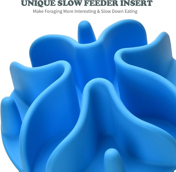 Slow Feeder Dog Bowls Insert, Silicone Slow Feeder Bowl with Strong Suction Cups Perfect for Stainless Steel Glass Ceramic Dog Bowls (Blue, Medium Size)