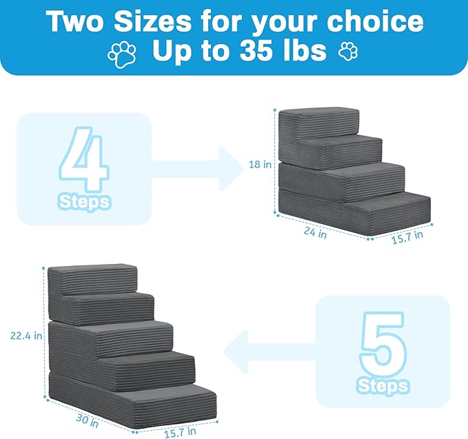 Dog Stairs for Small Dogs, 5 Step Pet Stairs for High Beds and Couch, Dog Steps for Bed Balanced 22.4" H, Foldable Pet Ramp for Large Cats Climb, Non-Slip Bottom Doggy Step, Dark Grey