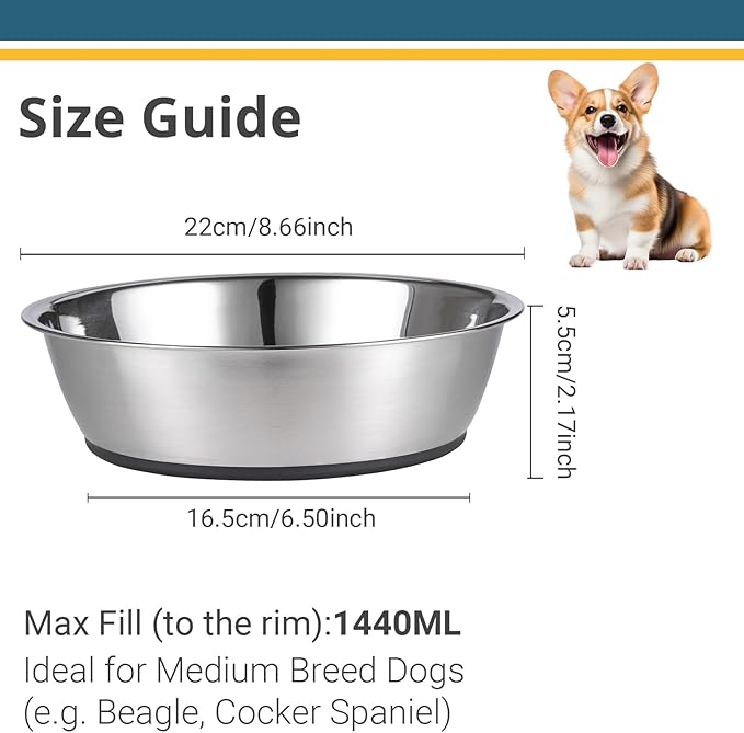 PEGGY11 Lightweight Stainless Steel Dog Bowls - 6 Cup, 2 Pack