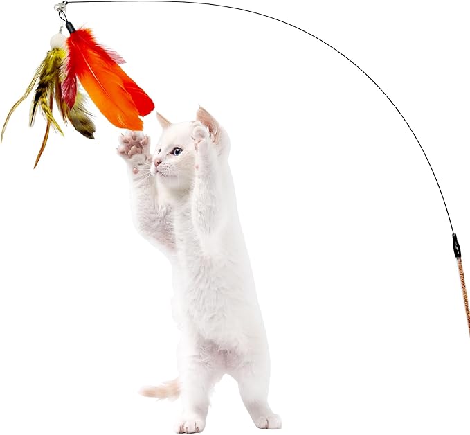Cat Feather Worm Toy Refills, 20 Pieces Cat Toys Wand Replacement Attachments Assorted Worm Feather Toy for Indoor Cats