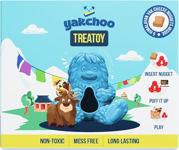 Treatoy for Dogs (Blue) | BPA Free Interactive Chew Toy with Natural Himalayan Cheese Treat | Durable, Gentle on Gums, Fun Training & Dental Toy | Includes 5 Yak Cheese Nuggets