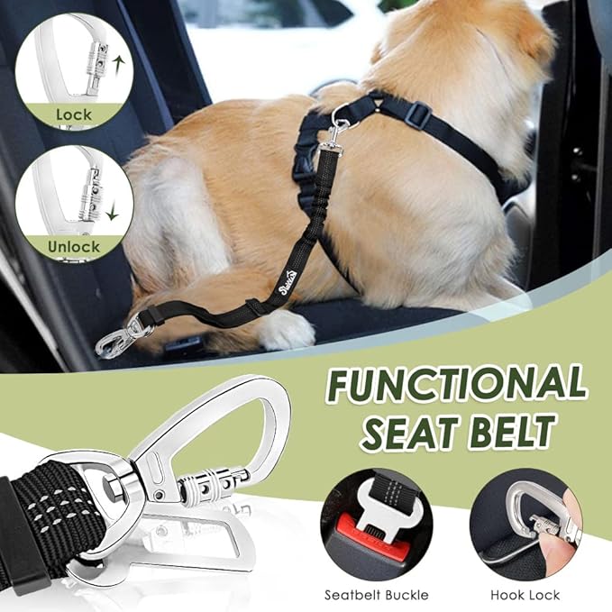 Lukovee Dog Seat Belt for Car, Adjustable Dog Car Harness for Large Medium Small Dogs, Soft Padded & Breathable Mesh Dog Seatbelt with Car Strap and Carabiner (Lime Green,S)