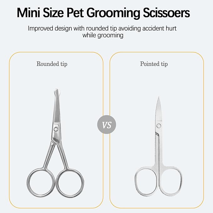 JGocot Dog Tear Stain Remover Comb for Small Doggy and Cats Pet Grooming Tool with Round Tip Stainless Steel Mini Scissor for Pet Facial Eye Area