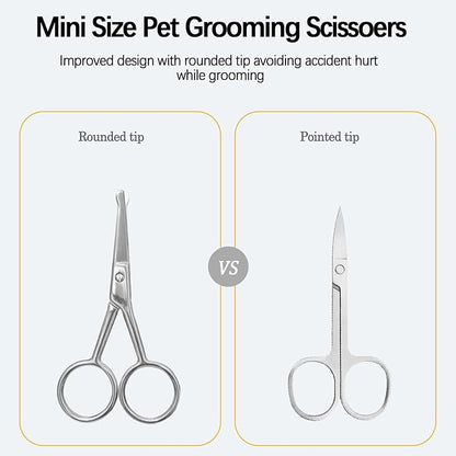 JGocot Dog Tear Stain Remover Comb for Small Doggy and Cats Pet Grooming Tool with Round Tip Stainless Steel Mini Scissor for Pet Facial Eye Area