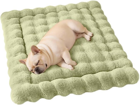 Cat & Dog Bed Mat, Soft Plush Faux Fur Kneading Pet Bed for 2 Cats or Small Dogs, Machine Washable Cat Sleeping Pad, Non-Slip Fluffy Pet Rug for Indoor Cats Kittens & Small Dogs, 27x20 In Green