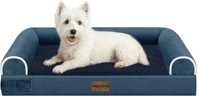 Medium Dog Bed Orthopedic Washable: Beds Bolster Medium Sized Dogs Bed Egg Crate Foam Couch Sofa Waterproof with Removable Cover - Navy Blue