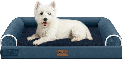Medium Dog Bed Orthopedic Washable: Beds Bolster Medium Sized Dogs Bed Egg Crate Foam Couch Sofa Waterproof with Removable Cover - Navy Blue