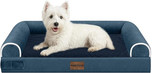 Medium Dog Bed Orthopedic Washable: Beds Bolster Medium Sized Dogs Bed Egg Crate Foam Couch Sofa Waterproof with Removable Cover - Navy Blue