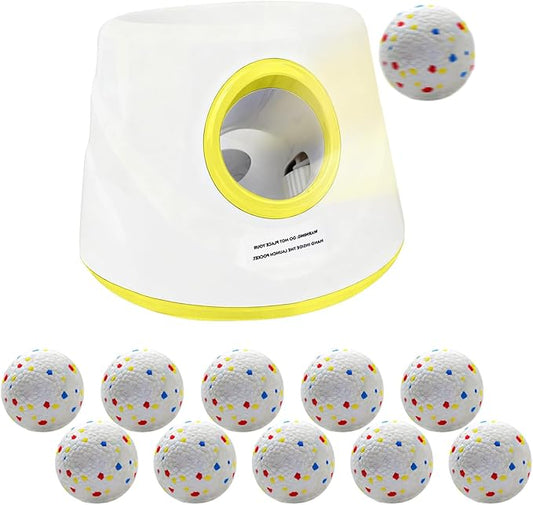 Automatic Dog Ball Launcher for Small/Medium Dogs - Small Silent Design, 3 Distance Settings (20ft/33ft/46ft), Rechargeable, 10 Durable 2.3" Balls Included (Dog Ball Launcher-Yellow)