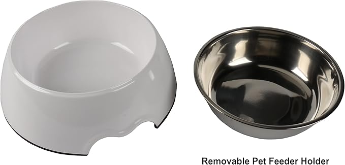 M&BGWPP Melamine Plastic Dog Food Bowl, Non Skid Base，Anti-Slip Pet Feeder Bowls, 2-in-1 Removable Stainless Steel Pet Feeder Holder for Dogs and Cats (28oz 8.66in*2.83in, White)