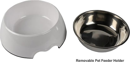 M&BGWPP Melamine Plastic Dog Food Bowl, Non Skid Base，Anti-Slip Pet Feeder Bowls, 2-in-1 Removable Stainless Steel Pet Feeder Holder for Dogs and Cats (28oz 8.66in*2.83in, White)