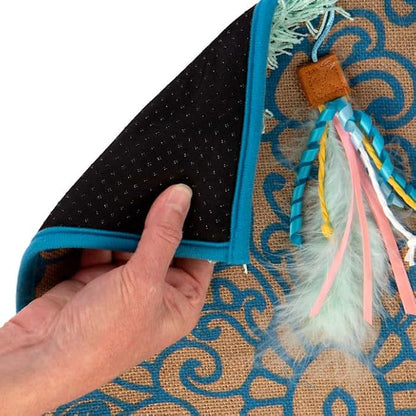 Petlinks Rowdy Rug Jute Scratch Mat with Feather Cat Toy & Playful Fringe, 20" L X 0.5" W X 14" H