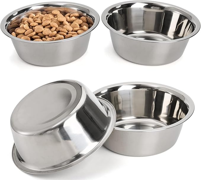 DEAYOU 4-Pack Stainless Steel Dog and Cat Bowl, Metal Food and Water Dish, 8.26" Basic Pet Feed Bowl for Large Medium Dog, 47 OZ Replacement Bowls for Elevated Stand, Dishwasher Safe