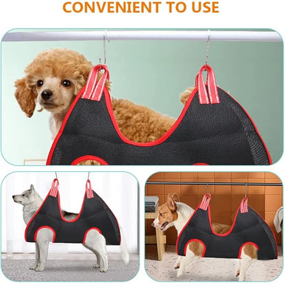 Cat Grooming Hammock Bed, Breathable Hanging Pet Bed with Comfortable Suspended Design, Medium Black-red for Cats and Small Dogs