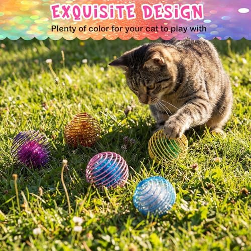 Jecery 5 Pcs Cat Toys Spring,Glitter Balls,Multicolor - Image 4