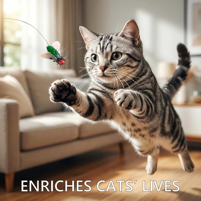Feather Cat Toy Attachments - 2 Pcs Handmade Simulation Insects Natural Small Flies - Cat Toy Wand Refills - Mini Insects Cat Lures Wand Attachment Replacement for Kitty Kitten Indoor