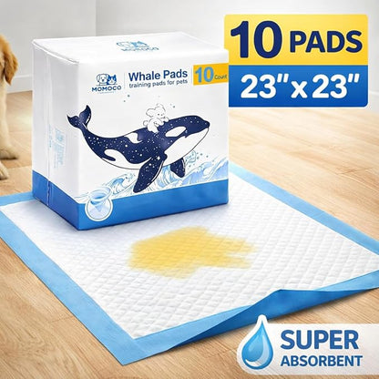 MoMoCo Whale Pads Puppy Pads 10 Pack, Portable Travel Dog Pee Pads, Ultra Absorbent & Leak-Proof, Ideal for Trips, Car, Hotel & Emergency Use