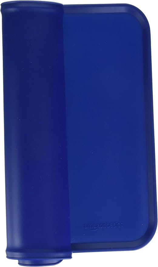 Amazon Basics Waterproof Non-Slip Silicone Pet Feeding Mat with Raised Edges, Prevents Spills, Easy to Clean, Protects Floors for Cat & Dog Food and Water Bowls, 18.5 x 11.5 Inches, Blue