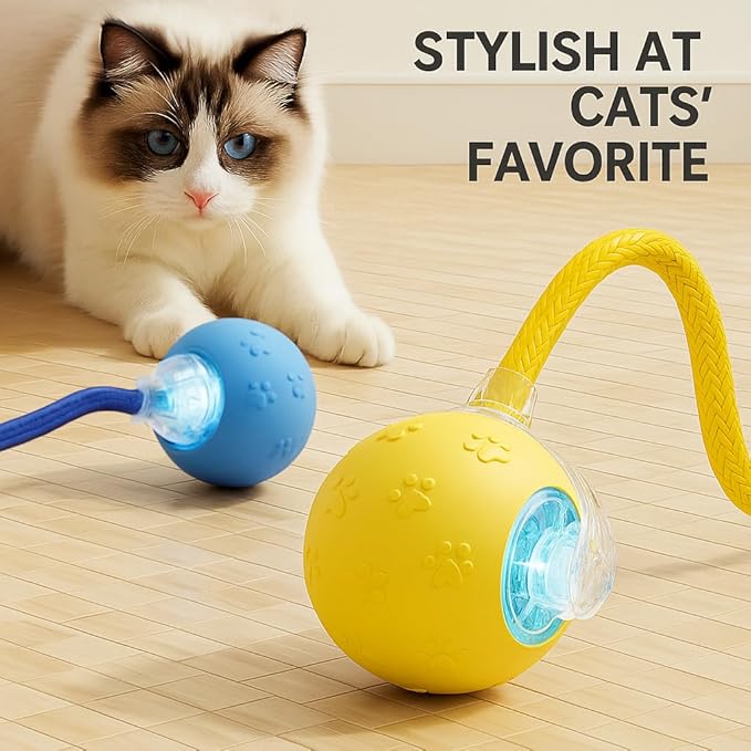 3PCS Smart Interactive Cat Toy Ball with Bird Sounds - Automatic Obstacle Avoidance, Durable PC/TPR Material, Long Battery Life, Self-Play Toy for Indoor Cats and Kittens(Yellow,Red,Blue)