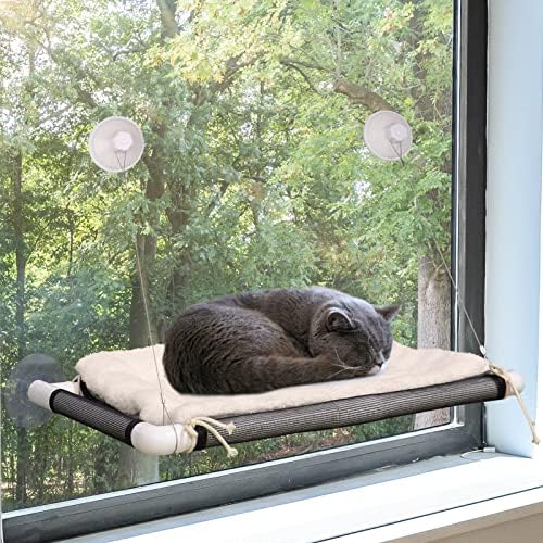 Cat Window Perch, Cat Hammock w/Fleece Blanket, Screw Suction Cups, Brown - Image 3