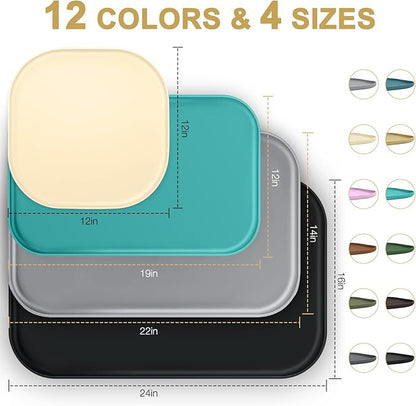 Silicone Pet Food Mat with Raised Edge for Food and Water Bowl, Dog Feeding Mats, Cat Food Trays for Floor Waterproof, Rubber Tray for Dogs and Cats, 24 x 16 x 0.8 Light Yellow