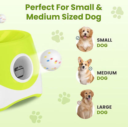 Automatic Dog Ball Launcher, Rechargeable Upgraded Dog Ball Throw Launcher Interactive Tennis Ball Thrower with 2.3in Balls, 3 Adjustable Distance Settings for Small Medium Dogs