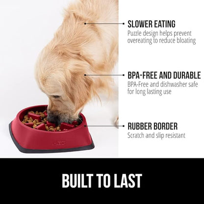 GORILLA GRIP Patented BPA Free Slow Feeder Dog Bowls, Interactive Puzzle Toy for Dogs and Cats Food Training Enrichment, Keeps Pets Busy and Prevents Puppy Overeating, Small Breeds, 1 Cup, Red