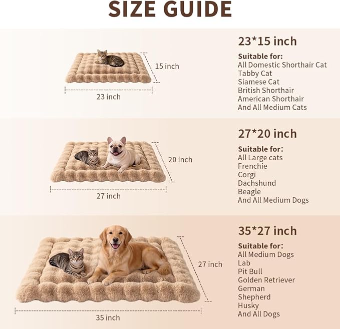 Cat Bed Mat, Soft Plush Faux Fur Kneading Pet Bed, Machine Washable Cat Sleeping Pad for Indoor Cats & Kittens, Non-Slip Fluffy Cat Rug for Couch Sofa Floor, 23x15 Inch Coffee