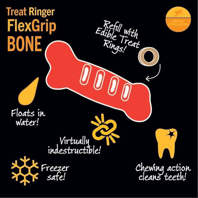 Starmark Treat Ringer FlexGrip Bone Large,Red