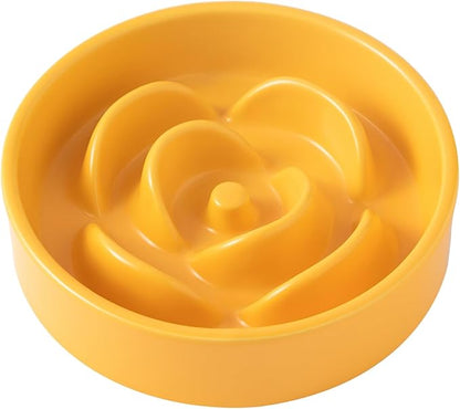 6'' Ceramic Slow Feeder Dog Bowls - Petal Shape Modern Dog Food Dish for Cats and Small Breed Dogs, Puzzle Maze Bowl to Slow Down Eating, Anti-Gulping, Dishwasher & Microwave Safe, Yellow