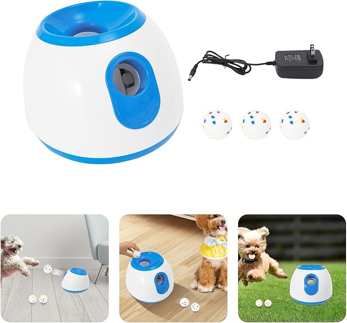 Automatic Dog Ball Launcher, Dog Ball Thrower Launcher with 3 Balls Sizing 2 Inch Interactive Balls Launchers for Dogs with Adjustable Distance Settings 10-30ft for Indoor Backyards Parks