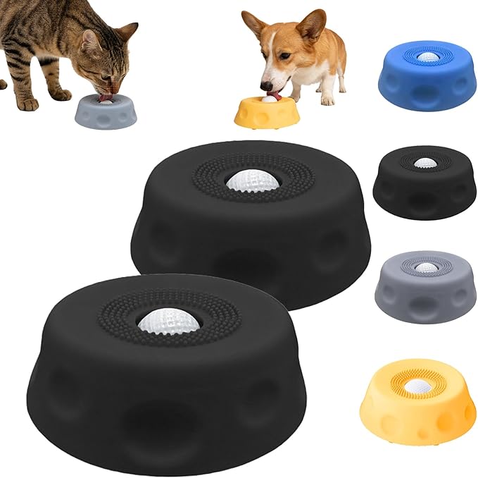 Dog Lick Bowl with Ball,Lick Ball Bowl for Dogs,Dog Licking Bowl with Rolling Ball,Slow Feeder Ball Bowl to Slow Pet Eating,Rolling Ball Dog Bowl Give Pet More Time to Enjoy Eating. (Black-2pcs)