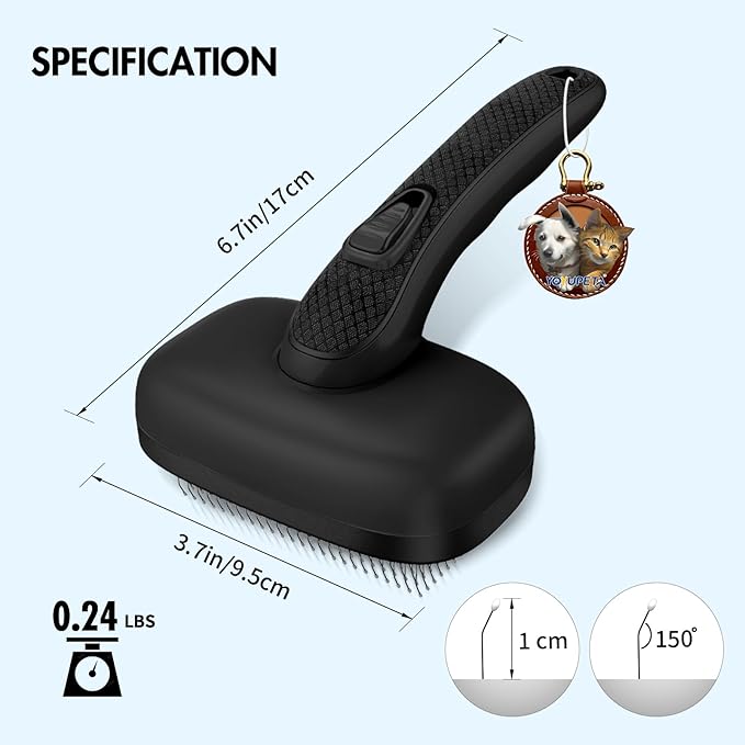 Dog Brush for Shedding, Self Cleaning Slicker Brush Ideal for Short Long Haired Dogs & Cats. Removes Loose Fur, Undercoat, Mats, Tangled Hair. Suit for Large Medium Small Animal, Black