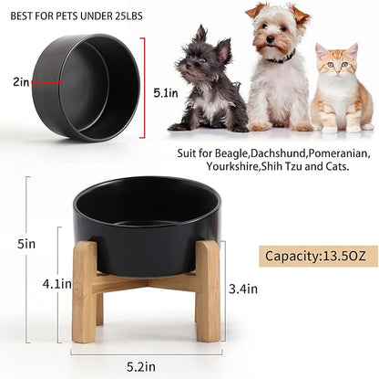 Petygooing Black Raised/Elevated 15°Slanted Ceramic Dog Bowl for Small Breeds,Tilted Anti Slip Pet Feeding Bowl,Food Water Dish with Stand for Cats and Small Dogs Puppy 13.5 OZ (5.1In /1.7 Cups)